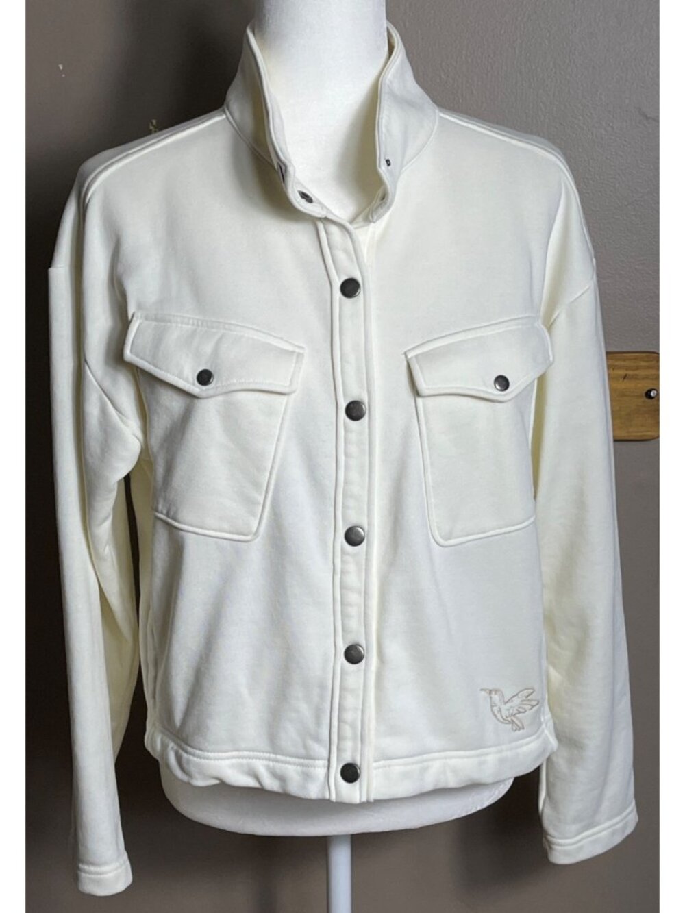 Johnny Was Calme Jacket Funnel Neck Ivory Elevated Athleisure Lux Preppy Women M - Picture 2 of 10